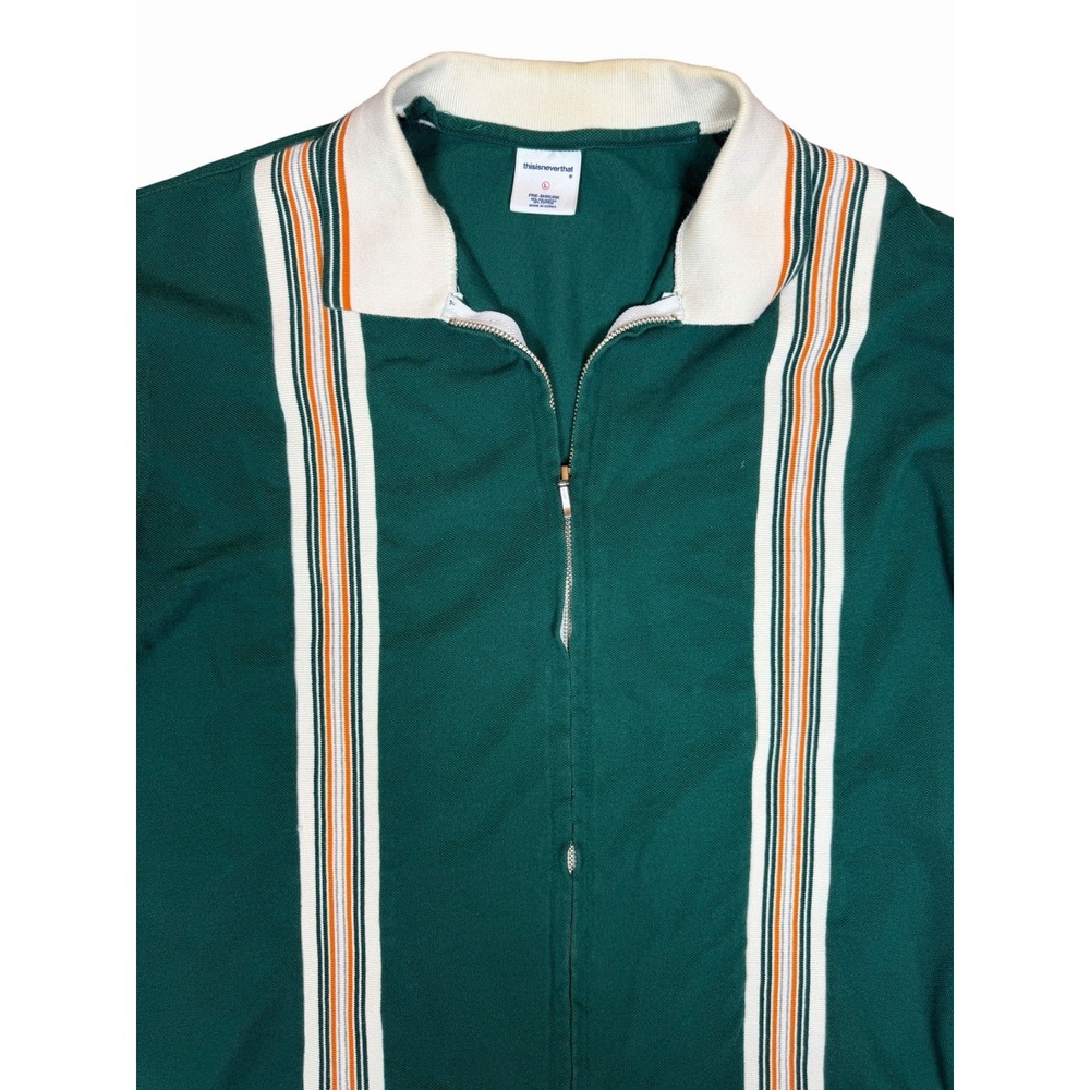 thisisneverthat Mens L Green Track Jacket Full Zip Striped Made Korea Streetwear